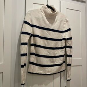 J Crew, Mockneck sweater in Supersoft yarn, M, stripped blue and cream